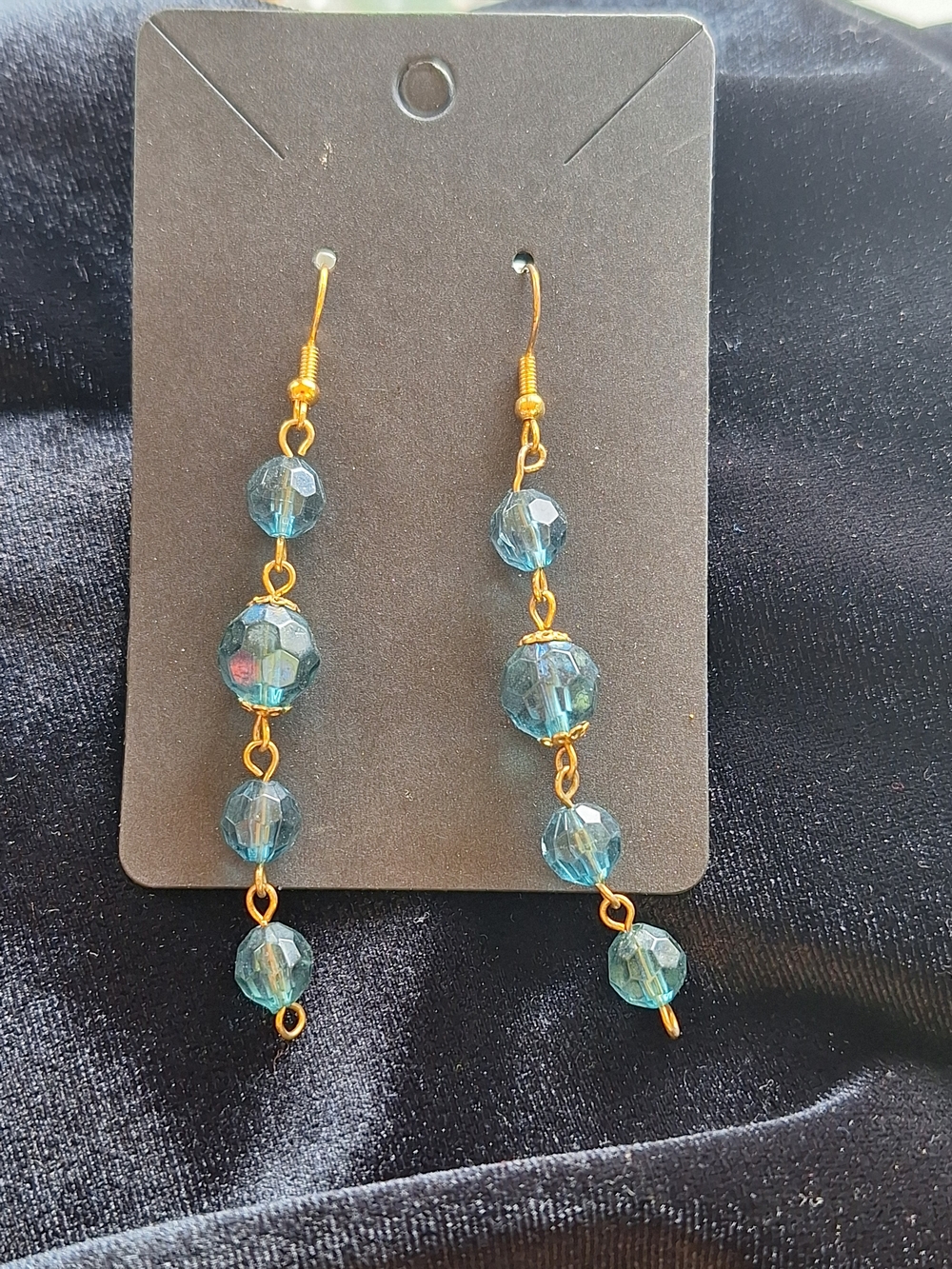 Gold-Tone Drop Earrings with Blue Faceted Beads